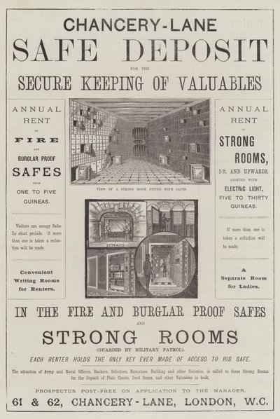 Advertentie, Chancery-Lane Safe Deposit door English School