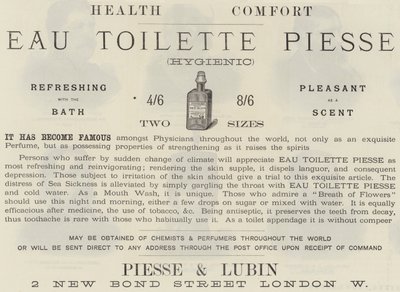 Advertentie, Eau Toilette Piesse door English School