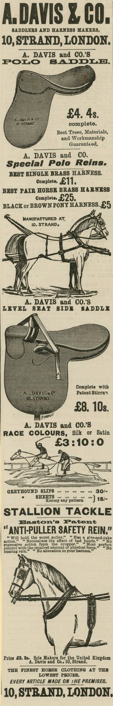 Advertentie voor A Davis & Co zadel- en tuigmakers door English School