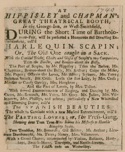 Advertentie voor Bartholomew Fair door English School