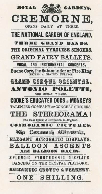 Advertentie voor Cremorne Gardens door English School