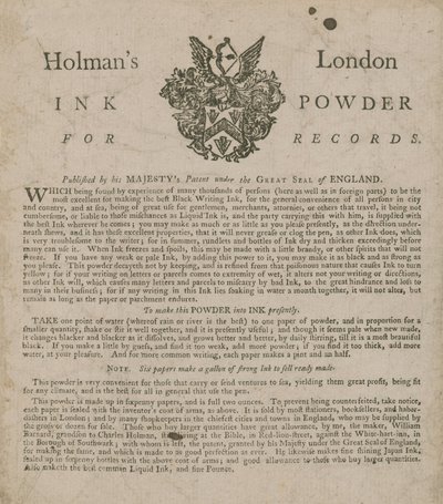 Advertentie voor Holmans London Ink Powder for Records door English School