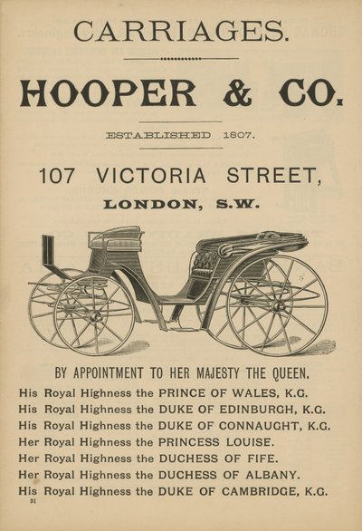 Advertentie voor Hooper & Co koetsen door English School