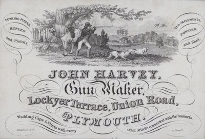 Advertentie voor John Harvey, wapensmid, Plymouth, Devon door English School