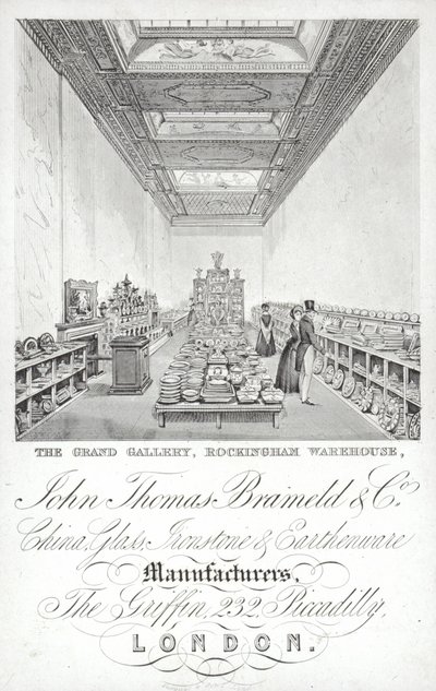 Advertentie voor John Thomas Brameld en Co, fabrikanten van porselein, glas, ijzersteen en aardewerk, Londen door English School