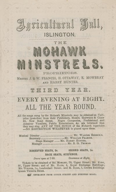 Advertentie voor The Mohawk Minstrels in de Landbouwhal door English School