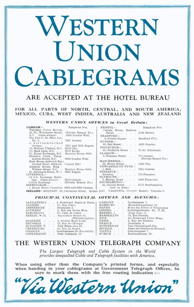 Advertentie voor Western Union Cablegrams door English School
