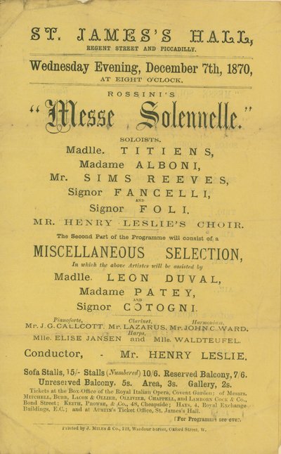 Advertentie voor een uitvoering van Rossini