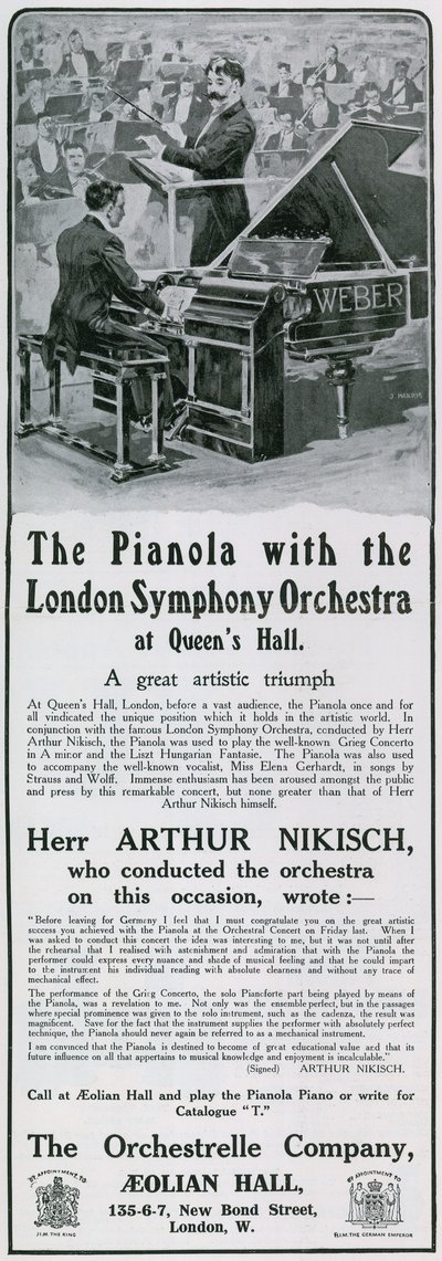 Advertentie voor pianola door English School