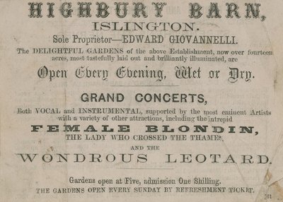 Advertentie voor de Highbury Barn Tavern door English School