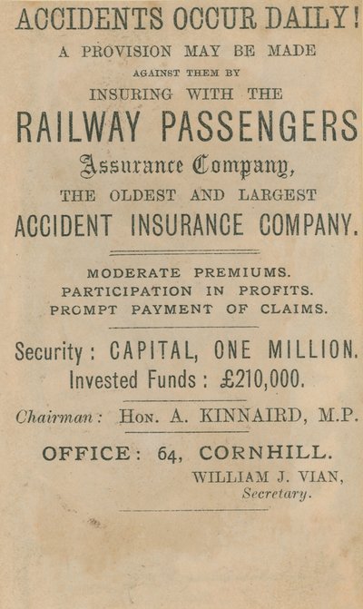 Advertentie voor de Railway Passenger Assurance Company door English School