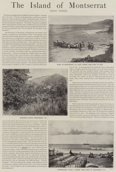 Advertentie, het eiland Montserrat, West-Indië (gravure) door English School