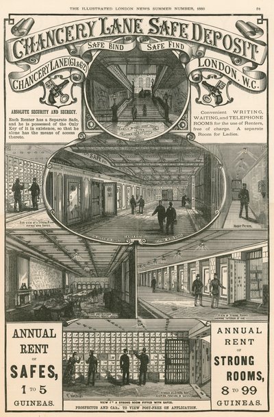 Advertentie voor de Chancery Lane Safe Deposit, 61-62 Chancery Lane, Londen door English School