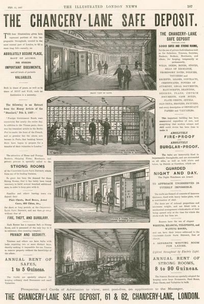 Advertentie voor de Chancery Lane Safe Deposit, 61-62 Chancery Lane, Londen door English School