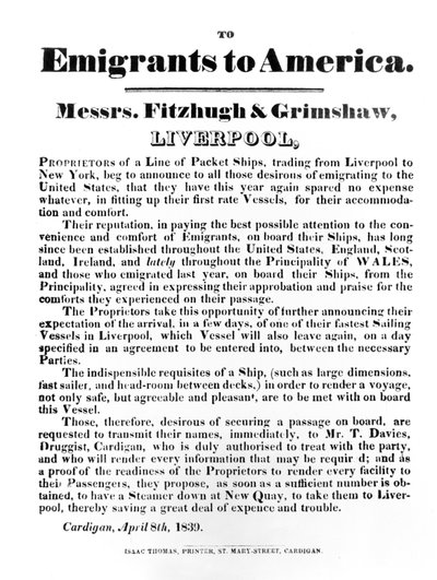 Advertentie voor Packet Ships naar Amerika, 1839 door English School