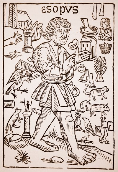 Aesopus, frontispice van Aesops Fabels door William Caxton, 1434 door English School