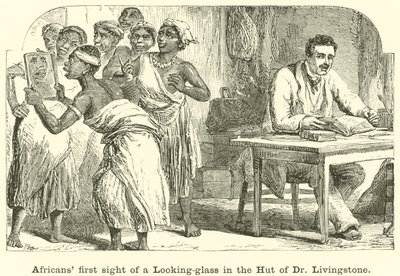 Afrikanen zien voor het eerst een Spiegel in de Hut van Dr Livingstone door English School
