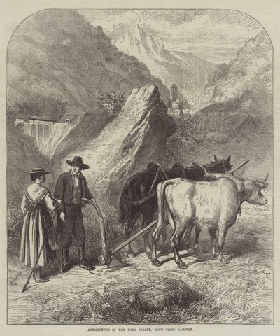 Landbouw in de Dora-vallei, Mont Cenis-spoorweg (gravure) door English School
