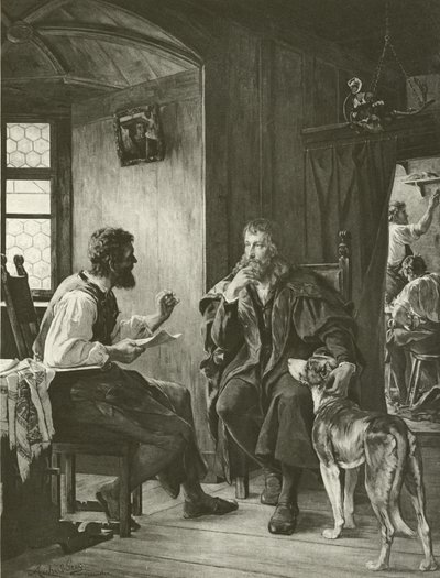 Albert Durer bezoekt Hans Sachs (gravure) door English School