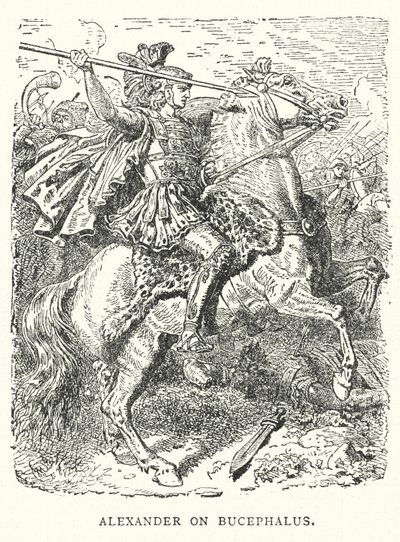 Alexander op Bucephalus (gravure) door English School