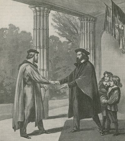 Alfred, Lord Tennyson, verwelkomt Giuseppe Garibaldi in zijn huis op het Isle of Wight door English School