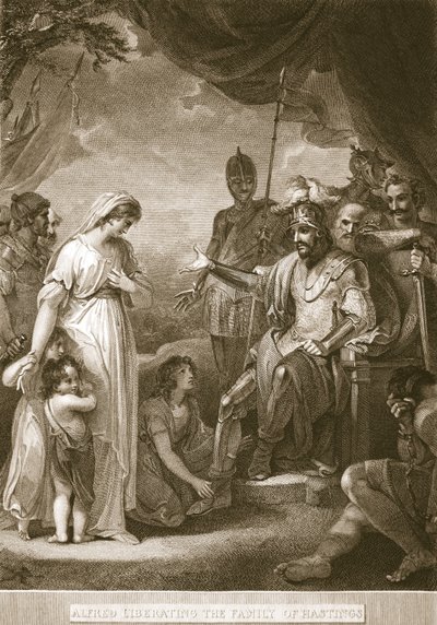 Alfred bevrijdt de familie van Hastings, illustratie uit David Humes The History of England, uitgegeven door R. Bowyer, Londen, 1812 door English School