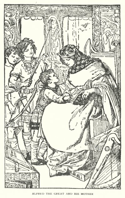 Alfred de Grote en zijn Moeder (litho) door English School