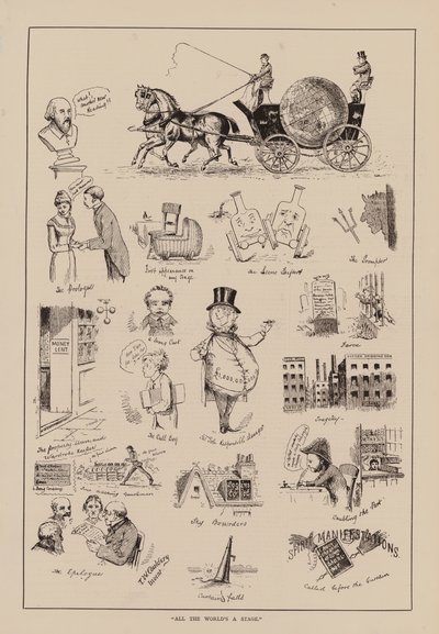 "De hele wereld is een podium" (gravure) door English School
