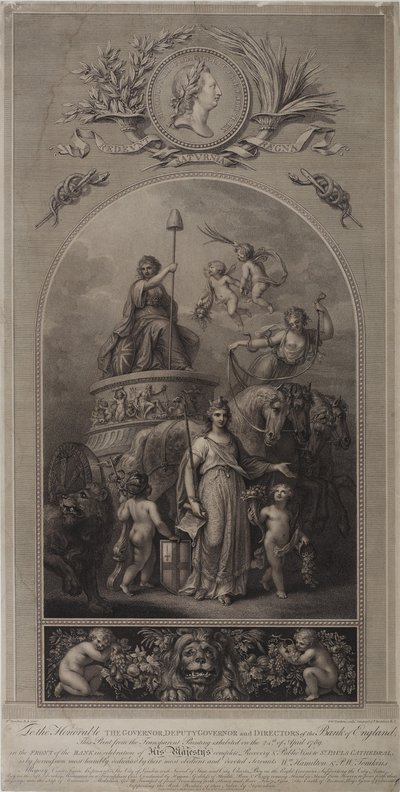 Allegorie van de Stad Londen met Zwaard van de Staat en Stadscharter door English School