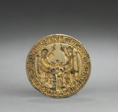 Amandelvormig zegel: Kroning van de Maagd met een knielende monnik, 1300-1400 door English School