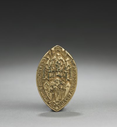 Amandelvormig zegel: Kroning van de Maagd met een knielende monnik, 1300s door English School