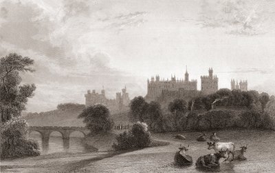 Alnwick Castle, Alnwick, Northumberland, Engeland, begin 19e eeuw. Gebruikt als locatie in Harry Potter-films. Uit Churton