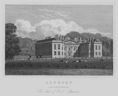 Althorp, Northamptonshire, Het Huis van Graaf Spencer (gravure) door English School