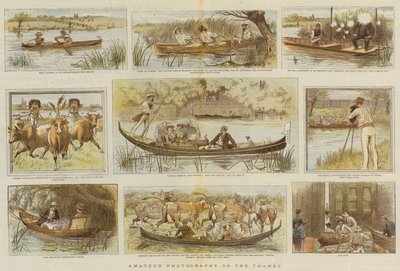 Amateurfotografie op de Theems (kleur litho) door English School