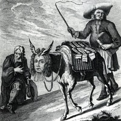 Een ezel beladen met kerkelijke voorkeuren, 1737 door English School