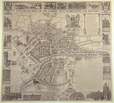Een exacte weergave van de beroemde stad Bristol en voorsteden, door James Millerd, uitgegeven 1673 door English School