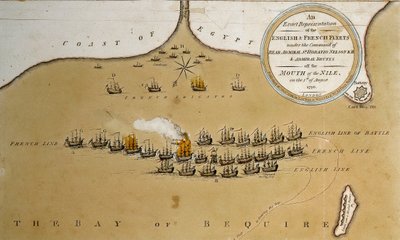 Een Exacte Weergave van de Engelse en Franse Vloten Onder het Commando van Schout-bij-Nacht Nelson bij de Monding van de Nijl door English School