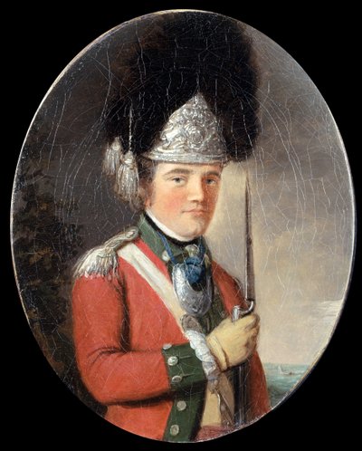 Een officier van de Grenadier Compagnie, 63e Regiment Voetvolk, ca.1775 door English School