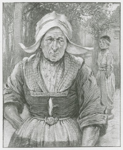 Een oude Nederlandse vrouw (litho) door English School
