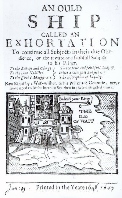 Een oud schip genaamd een vermaning, Karel I gevangen in Carisbrooke Castle op het Isle of Wight, c.1647 door English School