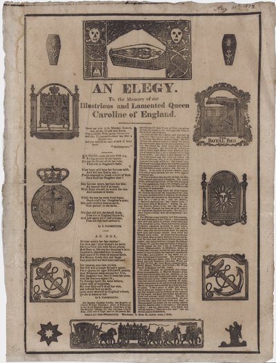 Een elegie ter nagedachtenis van koningin Caroline van Engeland (gravure) door English School