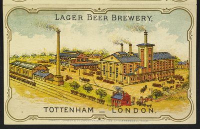 Een illustratie van de Austro-Bavarian Lager Beer Brewery in Tottenham, Londen door English School