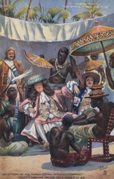 Een ambtenaar van de Guinea (Royal African) Company sluit een verdrag aan de Goudkust in 1672 door English School