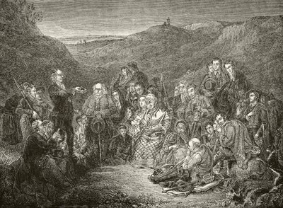 Een openluchtbijeenkomst van Schotse Covenanters, uit 