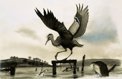 Een otter kijkt naar een reiger door English School
