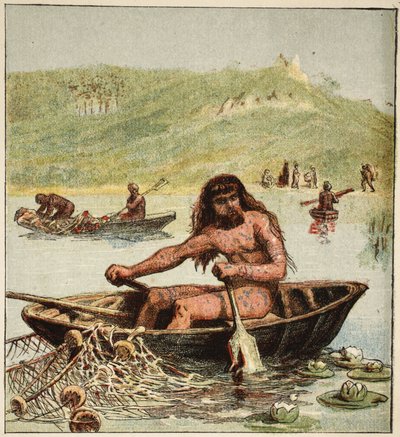 Oude Brit in zijn Boot, uitgegeven 1890 (kleur lithografie) door English School