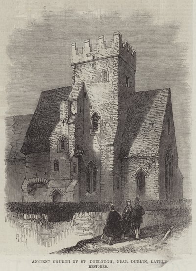 Oude Kerk van St Doulough, nabij Dublin, onlangs gerestaureerd door English School