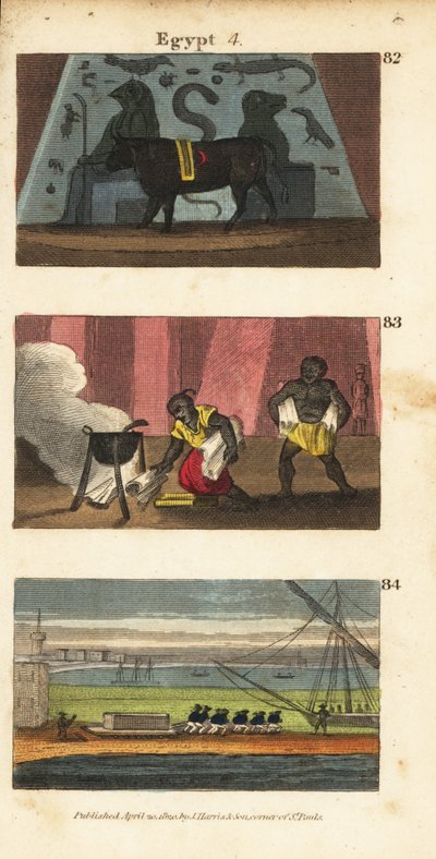 Oude Egyptische afgod Osiris als een os, Omar de Saraceen verbrandt de bibliotheek van Ptolemaeus Soter in 642 en Napoleons troepen nemen het graf van Alexander mee door English School