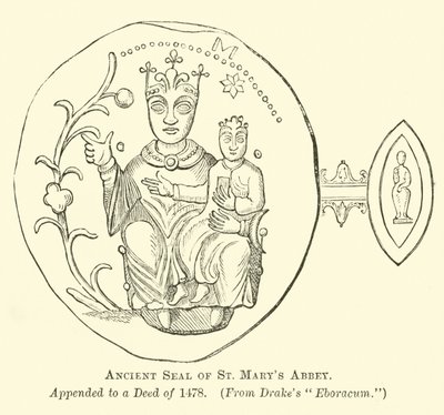 Oude zegel van de abdij van St. Mary door English School