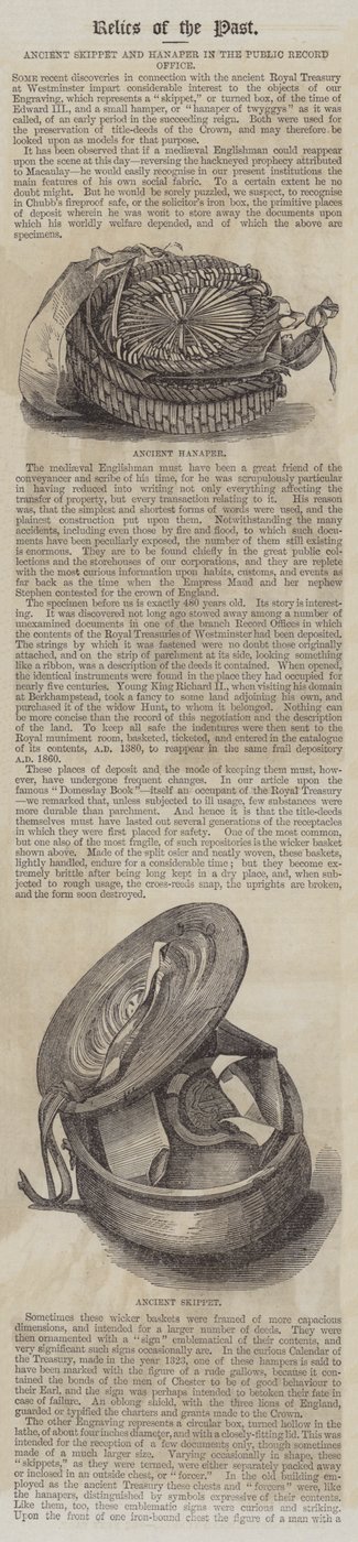 Oude Skippet en Hanaper in het Openbaar Archief (gravure) door English School